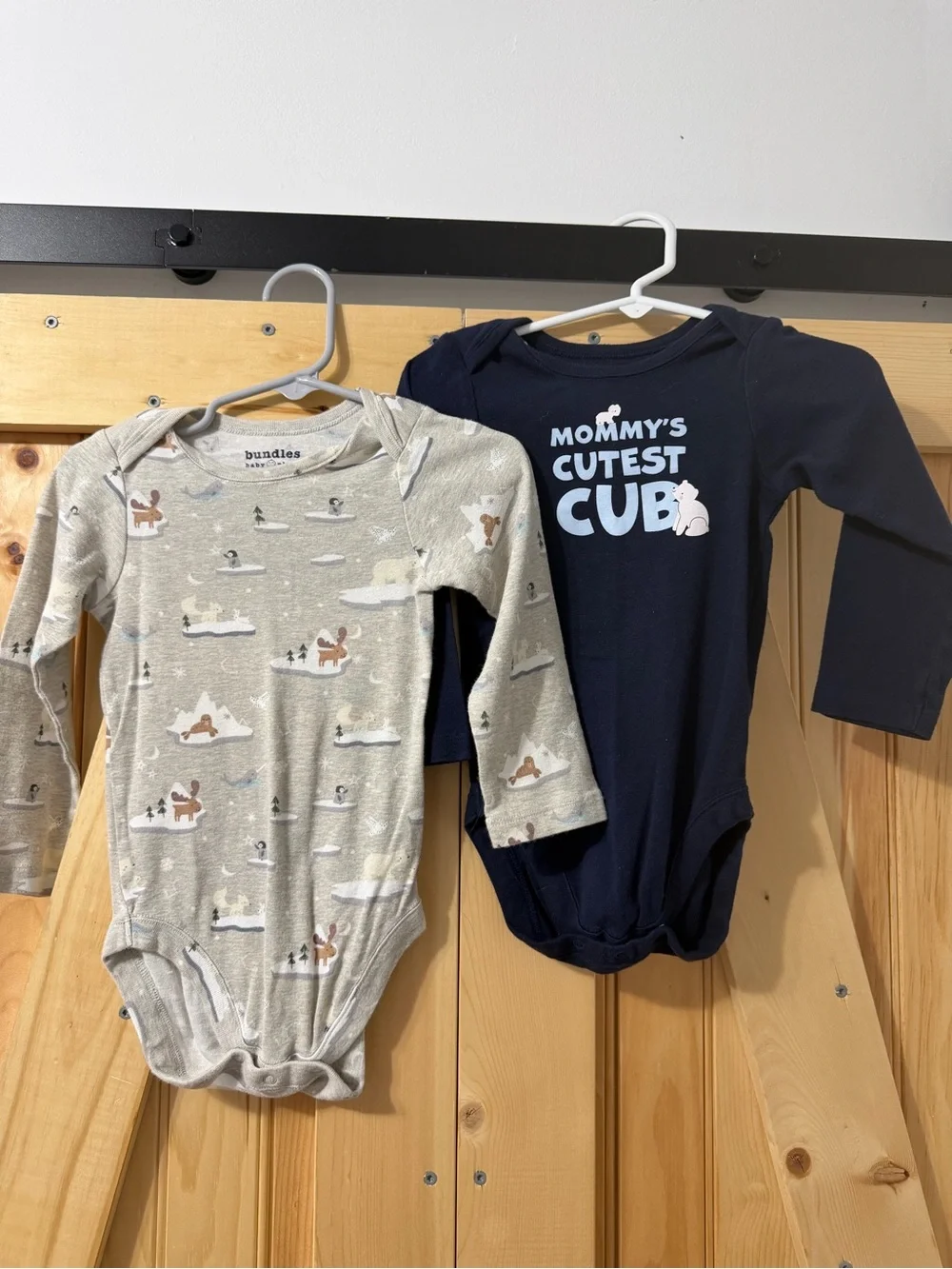 Pack of 2 Long-Sleeve Baby Bodysuits in Navy and Light Gray